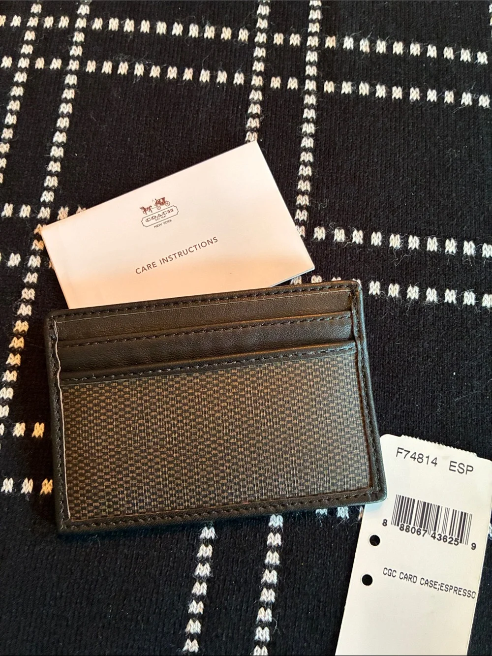 Coach Men’s Espresso Textured Leather Card Holder Case Black/Brown F74814
